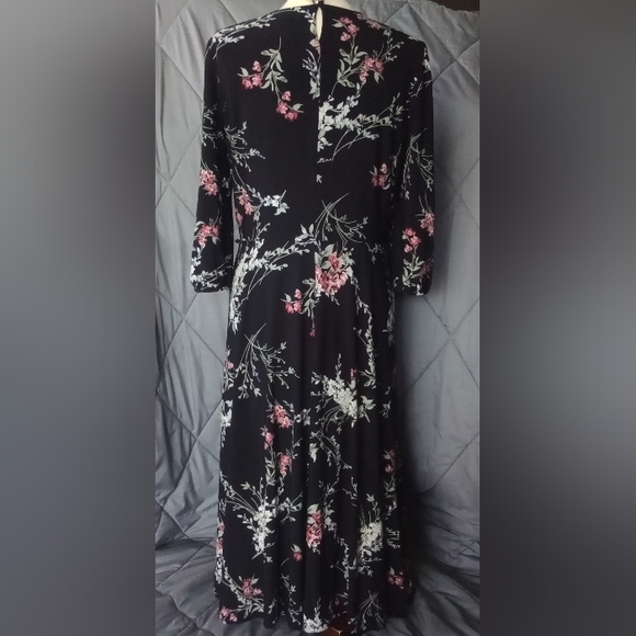 Ralph Lauren Black Floral 3/4 Length Sleeves Midi Sheath Dress Flower Pattern - Picture 9 of 16